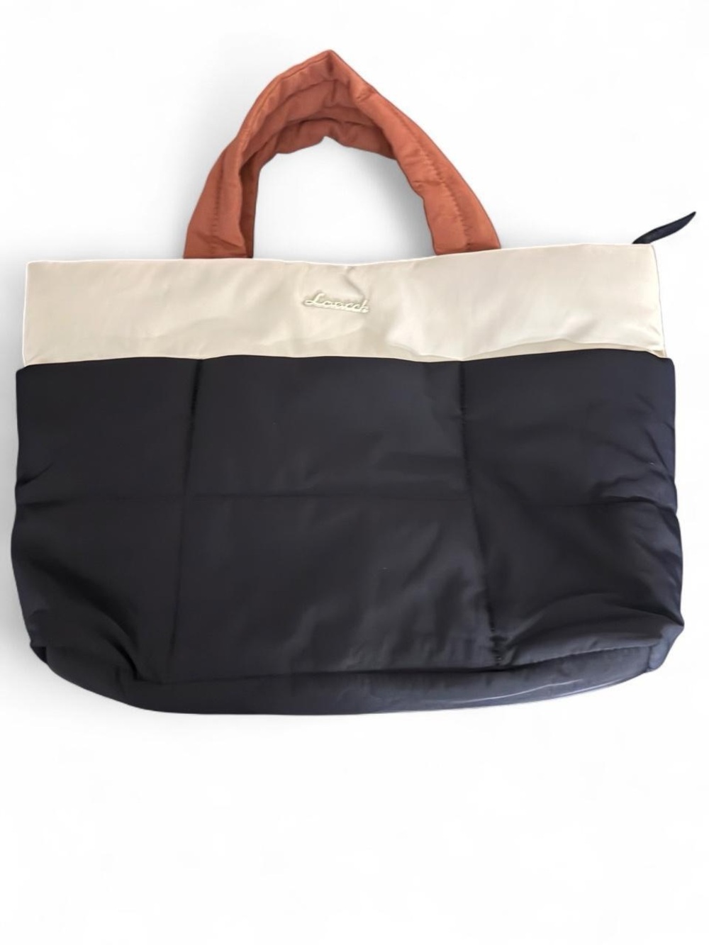 Quilted Colorblock Tote in Black, Cream & Rust